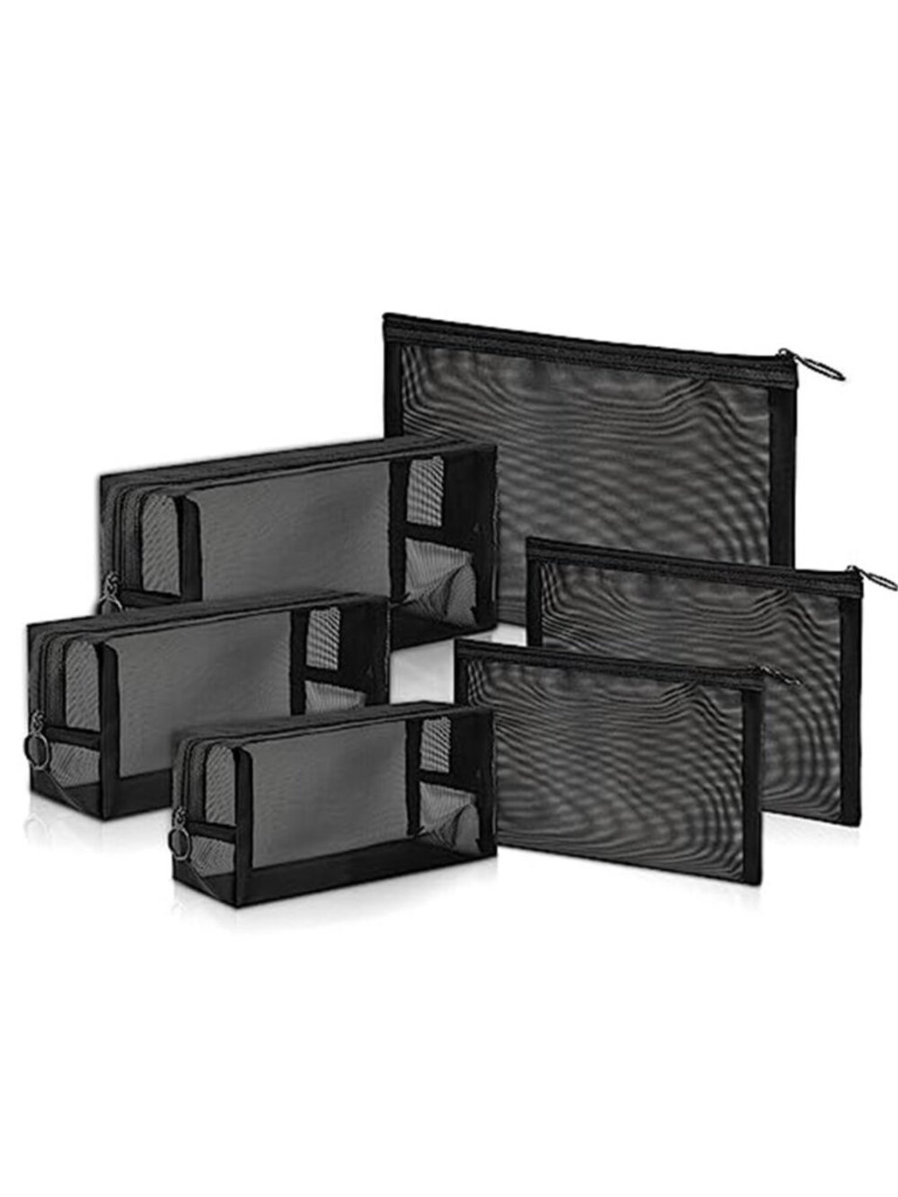 Mesh Cosmetic Bags Set of 6 Travel Makeup Pouch Toiletry Organizer Clear Zip Bag